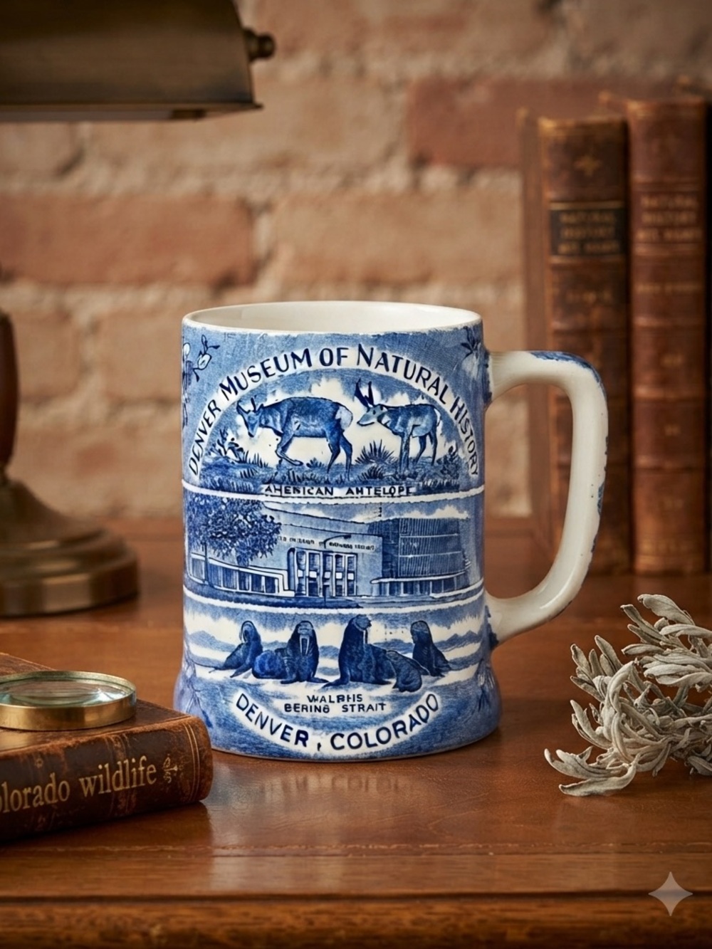 Denver Museum of Natural History Blue and White Commemorative Mug